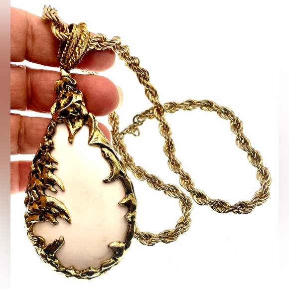 Vintage Jewelry - Vintage 1960s Love Witch Necklace Large Teardrop Pendant Statement Brutalist